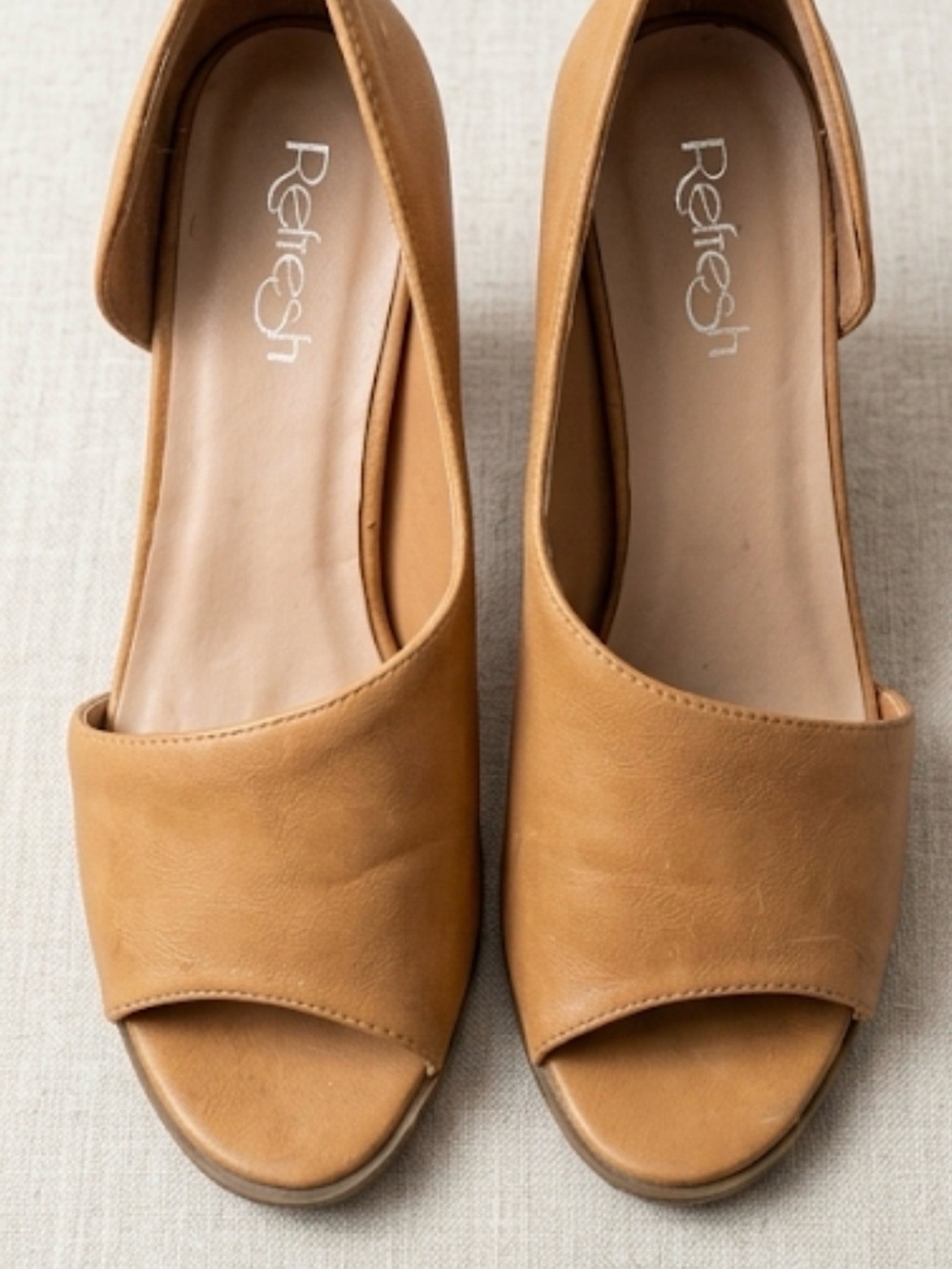 Tan Peep-Toe D'Orsay Block Heel Shoe